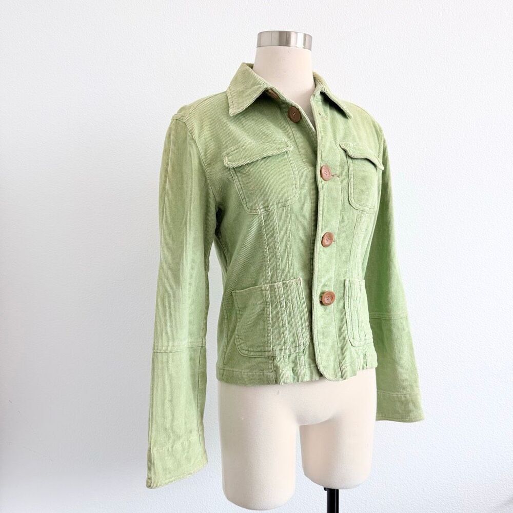 Y2K Tulle Green Corduroy Peacoat Jacket Blazer Coat Button Small